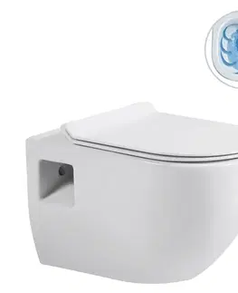 Záchody CERANO - WC závesné Dure, Rimless + Slim/UF sedátko - biela lesklá - 51x35 CER-650938
