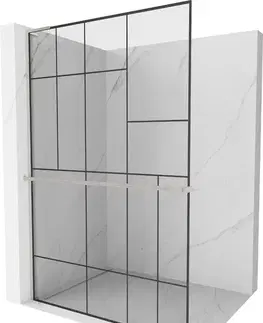 Sprchové dvere MEXEN/S - Kioto+ L Sprchová zástena WALK-IN s poličkou a držiakom uterákov 70 x 200, čierny vzor, nikl kartáčovaná 800-070-123-97-78