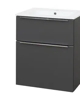 Kúpeľňový nábytok Mereo Mailo, kúpeľňová skrinka s keramickým umývadlom 61 cm, antracit, elox AL madlo CN530A