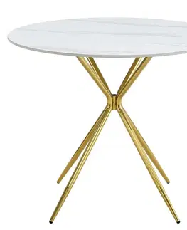 Jedálenské stoly KONDELA Mekner jedálenský stôl 90 cm biely mramor / gold chróm zlatá