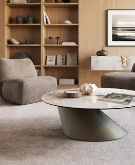 Konferenčné stolíky DELIFE Konferenčný stolík Edge okrúhly 100x100 cm keramika Minas Melange Conis kov efektfinish titánová
