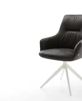 Jedálenské stoličky DELIFE Jedálenská stolička Zelia-Flex s opierkami mikrovlákno antracitová vintage krížová podstava široká biela 360° otočná hojdacia funkcia vrecková pružina