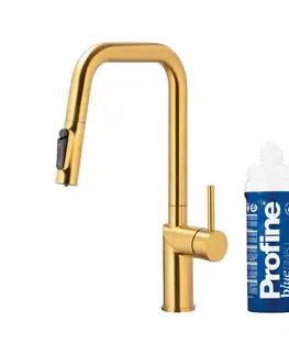 Kuchynské drezy KFA KFA - Batéria drezová DUERO PURE STYLE výsuvná s filtráciou brúsené zlato 6623-313-31