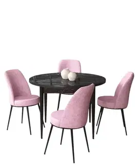 Jedálenské sety Dining Table & Chairs Set (5 Pieces) Tor - Black Marble, Pink