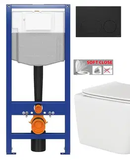 Závesné wc sety CERSANIT predstenový inštalačný systém s čiernym tlačidlom K97-0637 + WC INVENA PAROS  + SEDADLO K97-526 0637 RO1