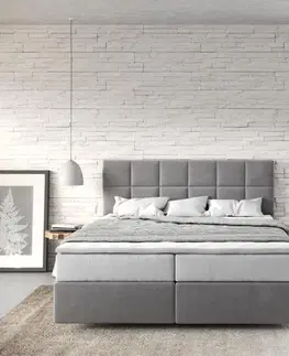 Postele Boxspring DELIFE Boxspring posteľ Dream-Fine 160x200 cm mikrovlákno sivá s vreckovou pružinovou matracou a visco topperom