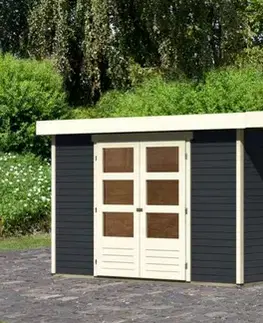 Zahradné domčeky Drevený záhradný domček ASKOLA 4 s prístavkom 280 Lanitplast