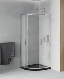 Vane MEXEN/S - Rio štvrťkruhový sprchovací kút 90 x 90, transparent, chróm + vanička so sifónom Flat, čierny 863-090-090-01-00-4170