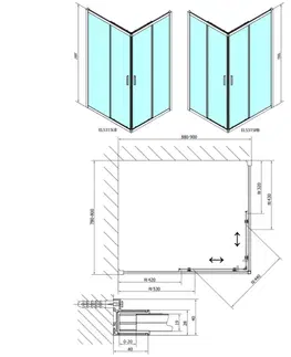 Sprchové dvere POLYSAN - EASY BLACK obdĺžniková sprchová zástena 900x800, číre sklo EL5315B