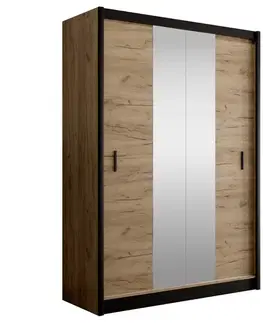 Šatníkové skrine KONDELA Craft 150 šatníková skriňa s posuvnými dverami čierna / dub craft