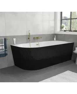 Vane MEXEN/S - Silo voľne stojaca rohová vaňa pravá reliéf 170 x 80, biela/čierna, sifón a prepad zlatá kartáčovaná 52891708075P-55