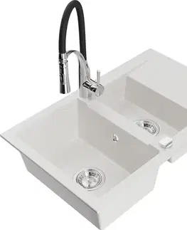 Kuchynské drezy MEXEN/S MEXEN/S - Gaspar granitový drez 1.5 s odkvapkávačom vrátane batérie Aster, biela 6507-20-73450-07