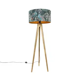 Stojace lampy Trojnohý vintage drevený s tienidlom papagájovej zelenej 50 cm - Tripod Classic