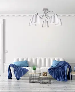 Stropná svetla Chrómová stropná lampa 5x40W s látkovým tienidlom Luk