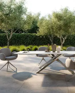 Záhradné stoly DELIFE Záhradný jedálenský stôl Edge 300x100 cm keramika Laminam® Statuarietto biela krížová podstava obdĺžnik nerezová oceľ