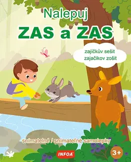 Nalepovačky, vystrihovačky, skladačky Nalepuj ZAS a ZAS - zajíčkův sešit / zajačikov zošit - snímatelné / snímateľné samolepky (CZ/SK vydanie)