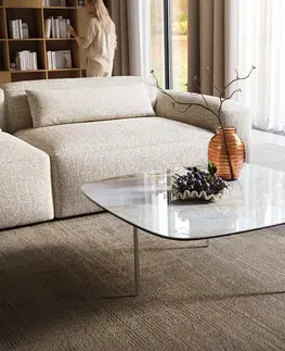 Konferenčné stolíky DELIFE Konferenčný stolík Edge zaoblený tvar 90×90 cm keramika onyx perleť Trive nerezová oceľ kefovaná