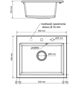 Kuchynské drezy MEXEN/S MEXEN/S - Elix granitový drez 1-miska 600 x 500 mm, čierna kropenatá, sifón čierna 6525601005-76-B