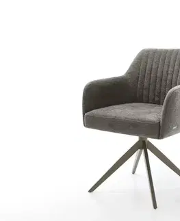 Jedálenské stoličky DELIFE Jedálenská stolička Greg-Flex bouclé mäkký tmavobéžová krížová podstava široká titánová farba 360° otočný hojdacia funkcia vrecková pružina