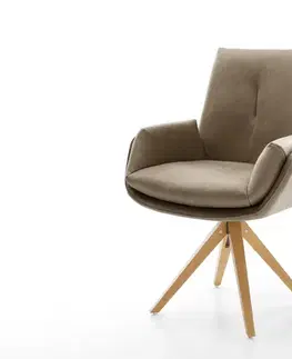 Jedálenské stoličky DELIFE Jedálenská stolička Clea-Flex mikrovlákno béžová vintage drevená podstava hranatá prírodná 180° otočná