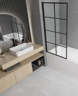 Sprchové dvere MEXEN/S - Cubik obdĺžniková vaňa 150 x 70 cm s panelom + vaňová zástena 70, čierna vzor 550315070X9307017077