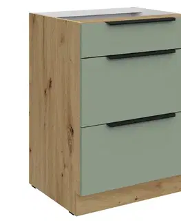 Kuchynské dolné skrinky KONDELA Arsany 60 D 3S BB dolná kuchynská skrinka aquamarine / dub artisan