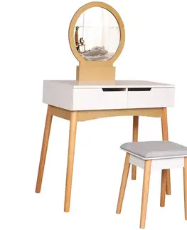 Toaletné stolíky Toaletný stolík + Taburetka Sylvia 017 9515 biela/prírodný