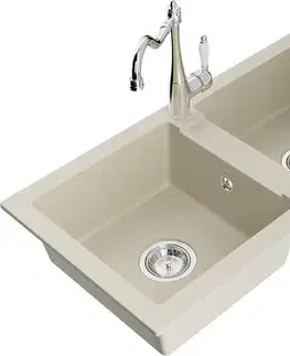 Kuchynské drezy MEXEN/S MEXEN/S - Mario granitový drez 2-bowl vrátane batérie Carla, béžová 6504-69-670700-00