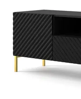TV stolíky ArtBm Tv stolík SURF 150 | 2D1S Prevedenie: Čierny mat / zlaté nohy