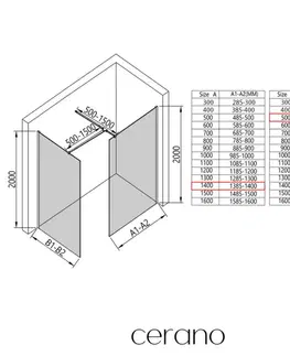 Sprchové dvere CERANO - Sprchová zástena Walk-in Onyx TL/P - 8 mm - hranatá vzpera - čierna matná, bronzové sklo - 140x50x200 CER-686851