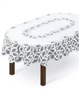 Bytový textil Žakárový obrus  250171 oválny 120X160 biely
