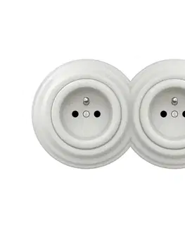 Predlžovacie káble lap - Dvojitá retro domová zásuvka s rámčekom, 230 V, keramická biela 2xKA0008+2xKA0006
