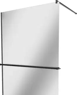 Sprchové dvere MEXEN/S - KIOTO Sprchová zástena WALK-IN s poličkou a držiakom uterákov 70 x 200, zrkadlové 8 mm, čierna - 800-080-121-70-50 800-070-121-70-50