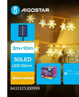 LED osvetlenie  B.V.  - Solárna LED reťaz 50xLED/8 funkcií 12m IP65 teplá biela B10201JE8