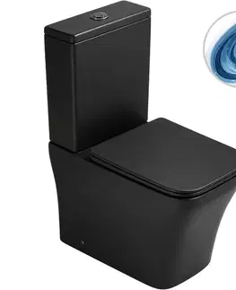 Záchody CERANO - WC kombi Hugo, Vortex - vírové splachovanie + Slim/SoftClose sedátko - spodný/zadný odpad - čierna matná - 62x37,5 CER-680359