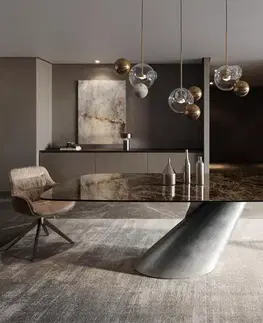 Jedálenské stoly DELIFE Jedálenský stôl Edge zaoblený tvar 240x120 keramika Laminam® Emperador Extra Lucidato tmavohnedá kužeľ metalická strieborná