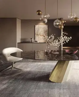 Jedálenské stoly DELIFE Jedálenský stôl Edge oválny 280x130 keramika Laminam® Emperador extra lesklý tmavohnedá parabolická metalická zlatá