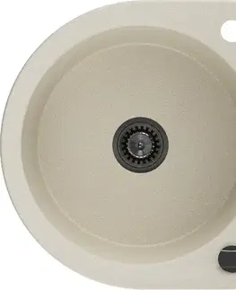 Kuchynské drezy MEXEN/S MEXEN/S - Kevin granitový drez 1 s odkvapkávačom 586 x 458 mm, béžová, + čierny sifón 6517581005-69-B