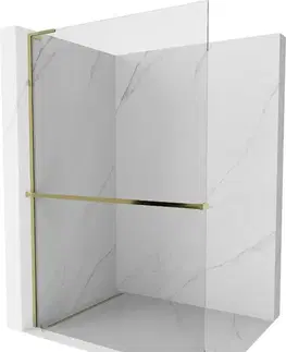 Sprchové dvere MEXEN/S - Kioto+ L Sprchová zástena WALK-IN s poličkou a držiakom uterákov 70 x 200, transparent, zlatá 800-070-123-50-00
