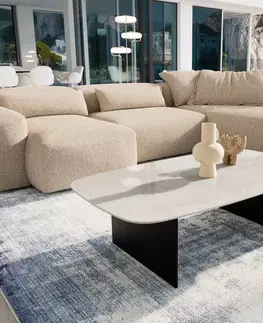 Konferenčné stolíky DELIFE Konferenčný stolík Edge zaoblený 120×70 cm keramika onyx šampanské salto kov čierna