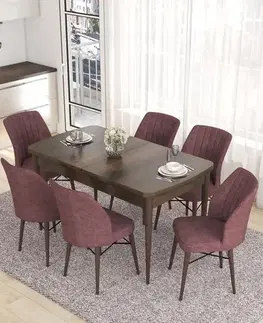 Jedálenské sety Extendable Dining Table & Chairs Set (7 Pieces) Eva - Baroque, Dusty Rose