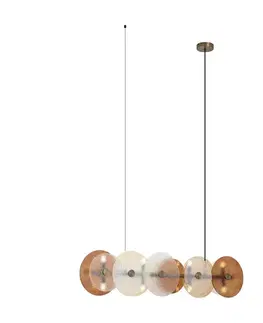 Závesné svietidlá Závesná lampa Art Deco bronzová s jantárovým sklom rovná 8-svetelná - Text