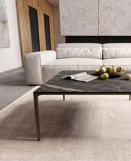 Konferenčné stolíky DELIFE Konferenčný stolík Levente 85x85 cm keramika Laminam® Noir Desir hnedá podstava kov titánová farba