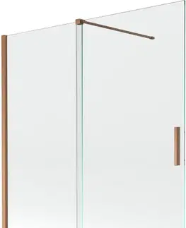 Sprchové dvere MEXEN/S - Velar Dvojkrídlová posuvná vaňová zástena 150 x 150, transparent, kartáčovaná meď 896-150-000-01-65