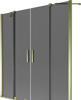 Sprchové dvere MEXEN/S - Velar Duo dvojkrídlová posuvná vaňová zástena 160 x 150, grafit, zlatá 896-160-000-42-50