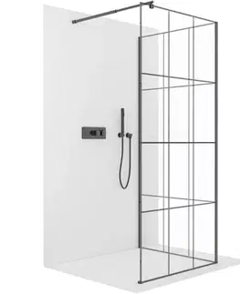 Sprchovacie kúty CERANO - Sprchová zástěna Walk-in Onyx Corner Round L/P - 8 mm - kulatá vzpěra - černá matná, industriální sklo - 90x140x200  CER-670412