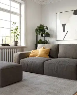 Veľké pohovky DELIFE Veľká pohovka Lanzo 230x95 cm mikrovlákno khaki-hnedá s taburetom