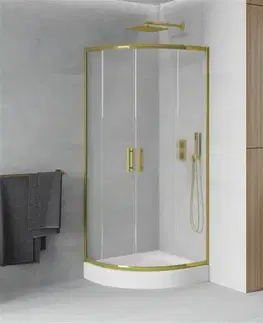 Vane MEXEN/S - Rio sprchovací kút štvrťkruh 80 x 80, dekor, zlato + vanička Rio vrátane výpuste 863-080-080-50-30-4710