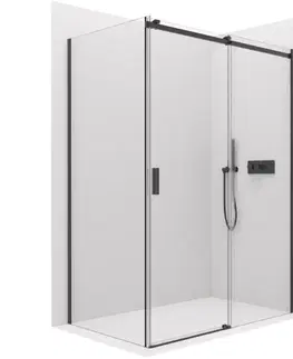 Sprchovacie kúty CERANO - Sprchovací kút Santoro Ľ/P - 8 mm - čierna matná, transparentné sklo - 160x70x195 - posuvný CER-8050BD7342