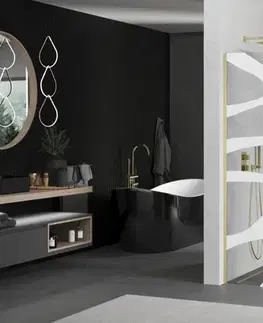 Sprchové dvere MEXEN/S - Kioto Sprchová zástena Walk-in 110 x 200, biely vzor 8 mm, zlatko kartáčovaná 800-110-101-55-97
